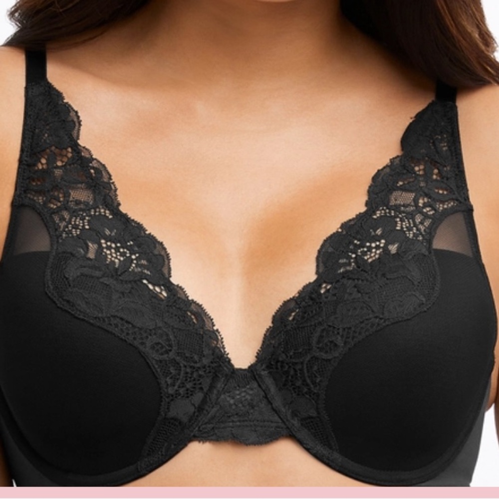 Bali One Smooth U Comfort Stretch Lace Underwire Bra 38C black Brand New